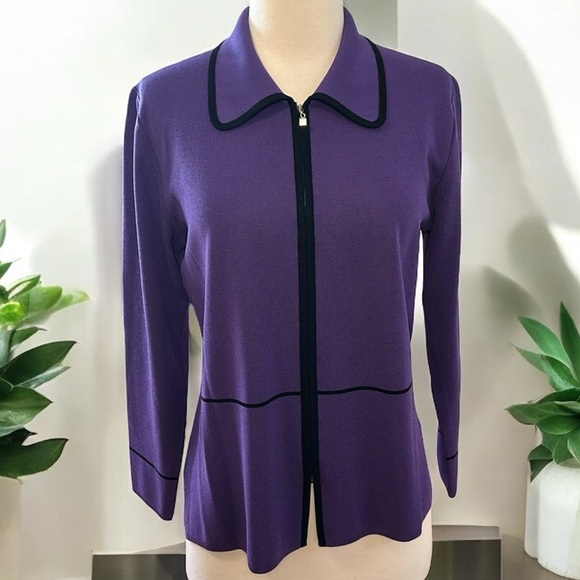 Exclusively Misook Petite Purple Black Stripe Zip Front Jacket size SP - Picture 1 of 15